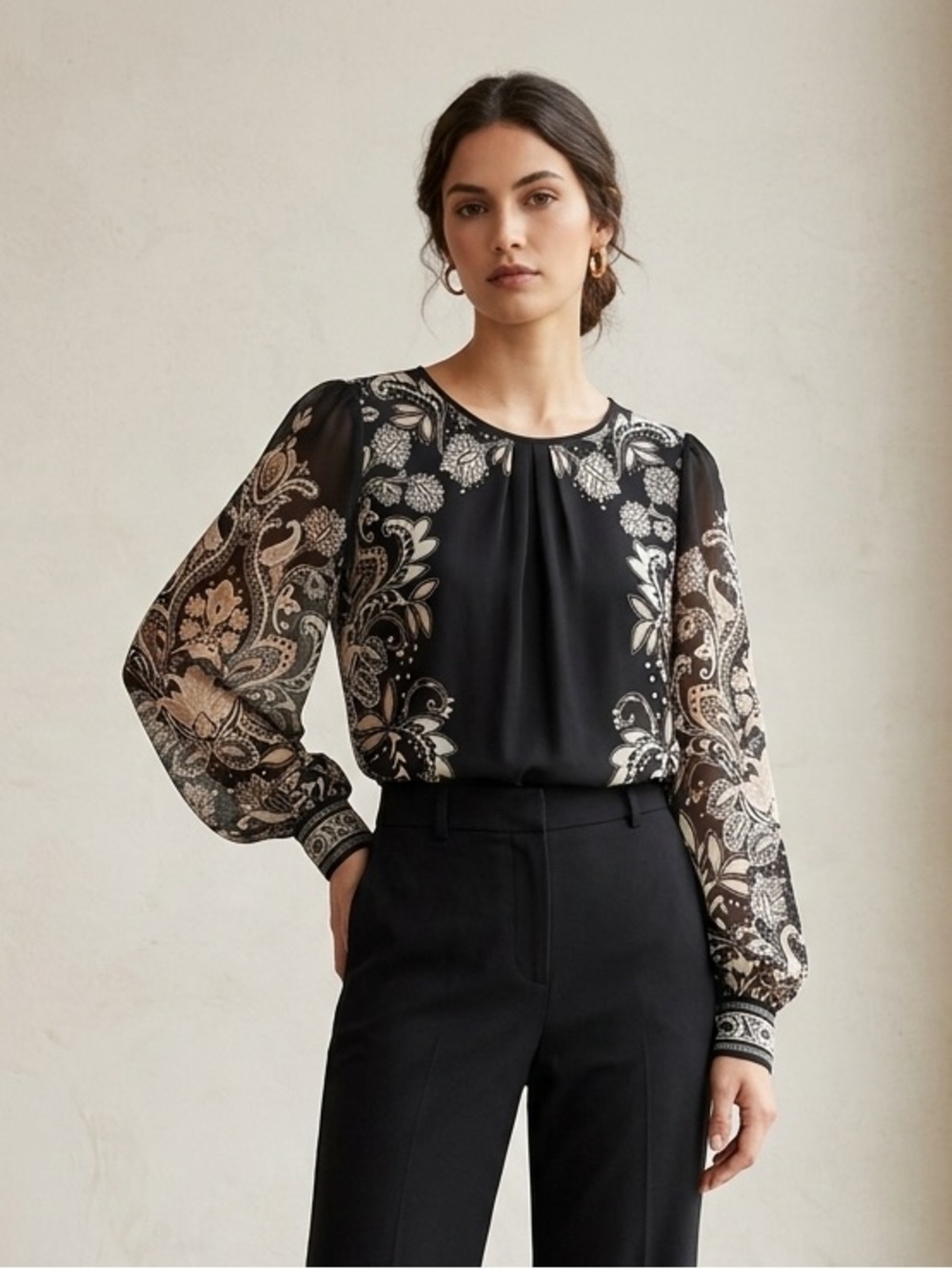 Rachel Zoe Paisley Sheer Long Sleeve Blouse